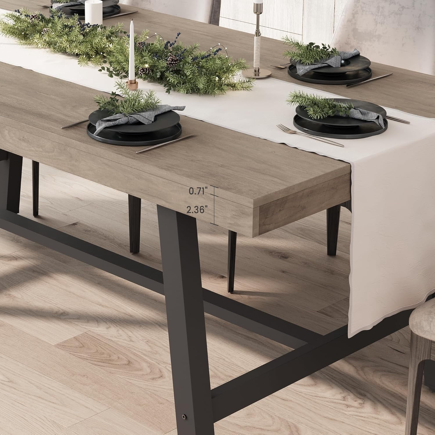 Industrial Dining Table for 4-6 People, 63" Long Wooden Kitchen Table with Sturdy Metal Frame & Grey Finish - Seats 4 Rectangular Counter for Dinner, Kitchen, Dining Room - Grey