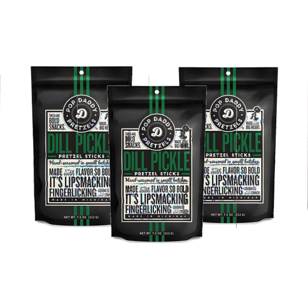 Pop Daddy Dill Pickle Gourmet Pretzel Sticks, 3Pack 7.5 oz. Bags