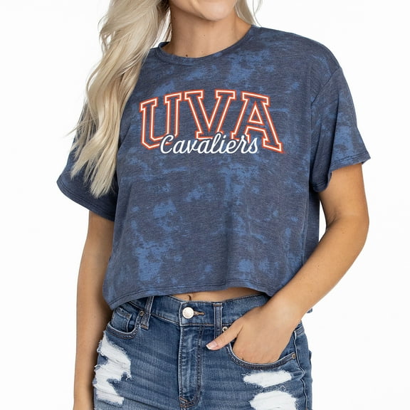 Women's Navy Virginia Cavaliers Kimberly Tie-Dye Tri-Blend Cropped T-Shirt