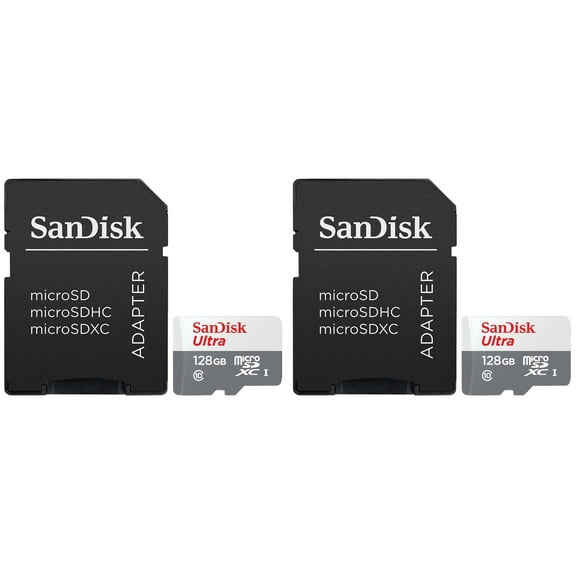 2 Packs SanDisk 128GB Ultra UHS-I microSDHC Memory Card with SD Adapter
