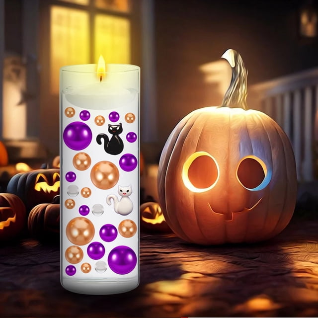 Fiudx Relleno para Jarrón de Halloween, Decoraciones de Calabaza y Velas Espeluznantes, Adornos de Perlas y Cuentas, Decoración Navideña para El Hogar, Decoración para Fiestas y Bricolaje, Juego de 6
