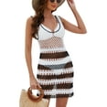 thumbnail image 5 of Arvbitana Women Bikini Cover Ups Summer Casual Contrast Color Knitted Cutout Sleeveless Tank Dress for Beach Bathing Suit, 5 of 7