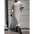 thumbnail image 2 of Long Sweater Dress for Women Loose Knitwear Striped Long Dresses Stylish Autumn and Winter Outfits White XL, 2 of 7