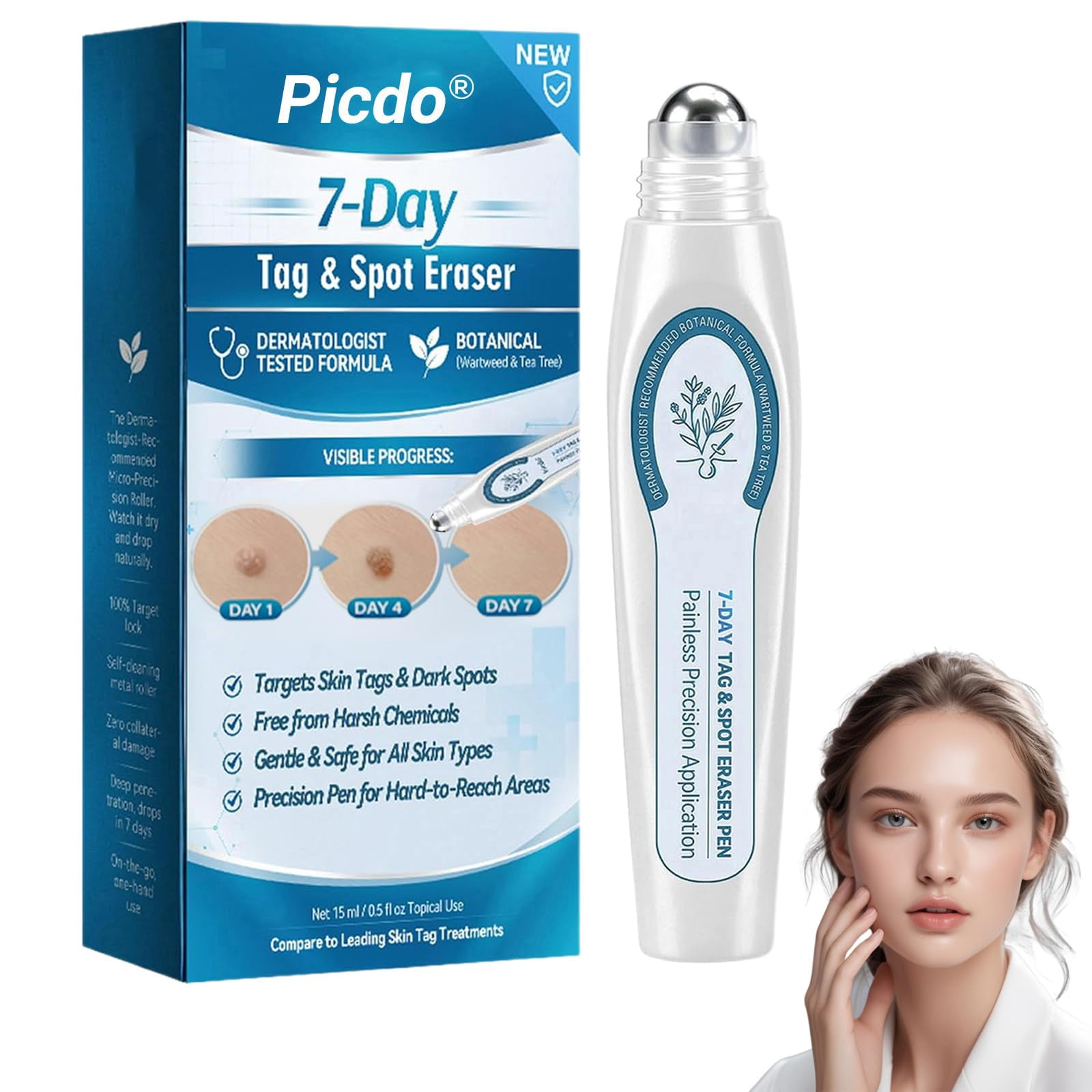 7 Day Spot and Tag Remover Pen, Beauty Rollerball Skin Care Applicator for All Skin Types, 1 Pack