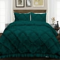 thumbnail image 1 of SGI Bedding 3 Piece Cotton Diamond Ruffle Duvet Cover Teal Solid 600TC Oversized Queen, 1 of 8