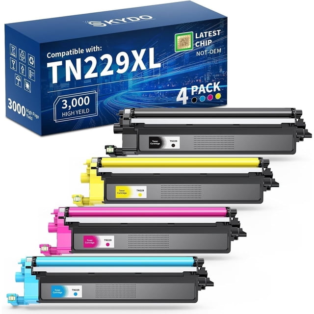 Cartucho de tóner Skydo TN229XL compatible con Brother, paquete de 4