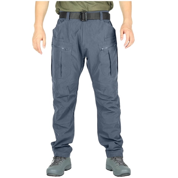 Mens Tactical Cargo Pants Belted Waterproof Ripstop Track Pants Outdoors Workout Zipper Pockets Gray M