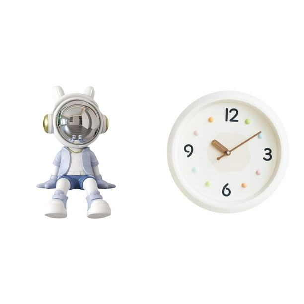 Figura de escritorio,Estante con estatua de astronauta para decoración de oficina y hogar,Reloj de pared,Reloj de pared decorativo,moderno y elegante.,Reloj de pared redondo silencioso y sin