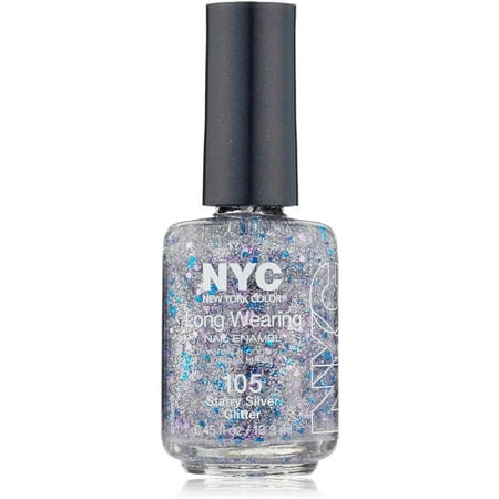 NYC New York Color Long-Wearing Nail Enamel, 105A Starry Silver Glitter, 0.45 fl oz