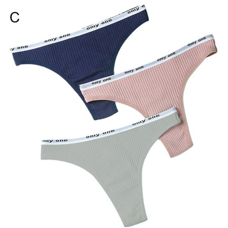 

HEVIRGO 3Pcs Women Low Rise Ribbed Stretchy G-string Cotton Soft Thongs Briefs Underwear