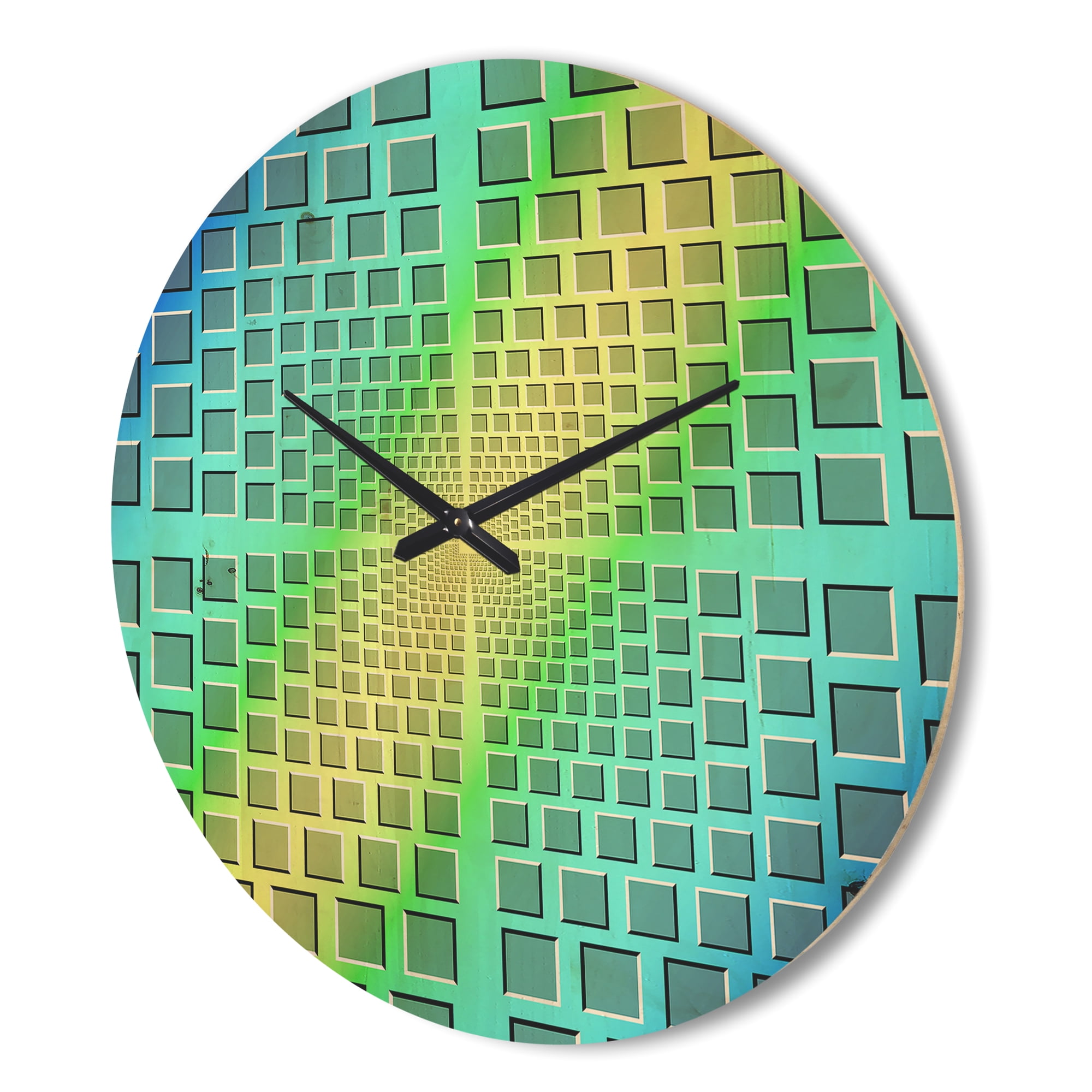 Designart 'Yellow and Purple Optical Illusion ' Modern Wood Wall Clock