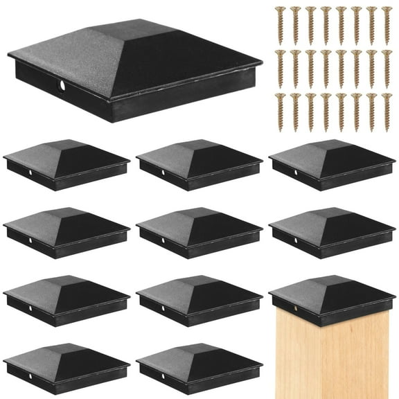 12 Pcs Fence Post Caps, 4x4" (3.5x3.5") Wood/Vinyl Post Covers, Waterproof Sunlight-resistant Outdoor Fence Caps, Decorative Fence Post Protectors with Screws