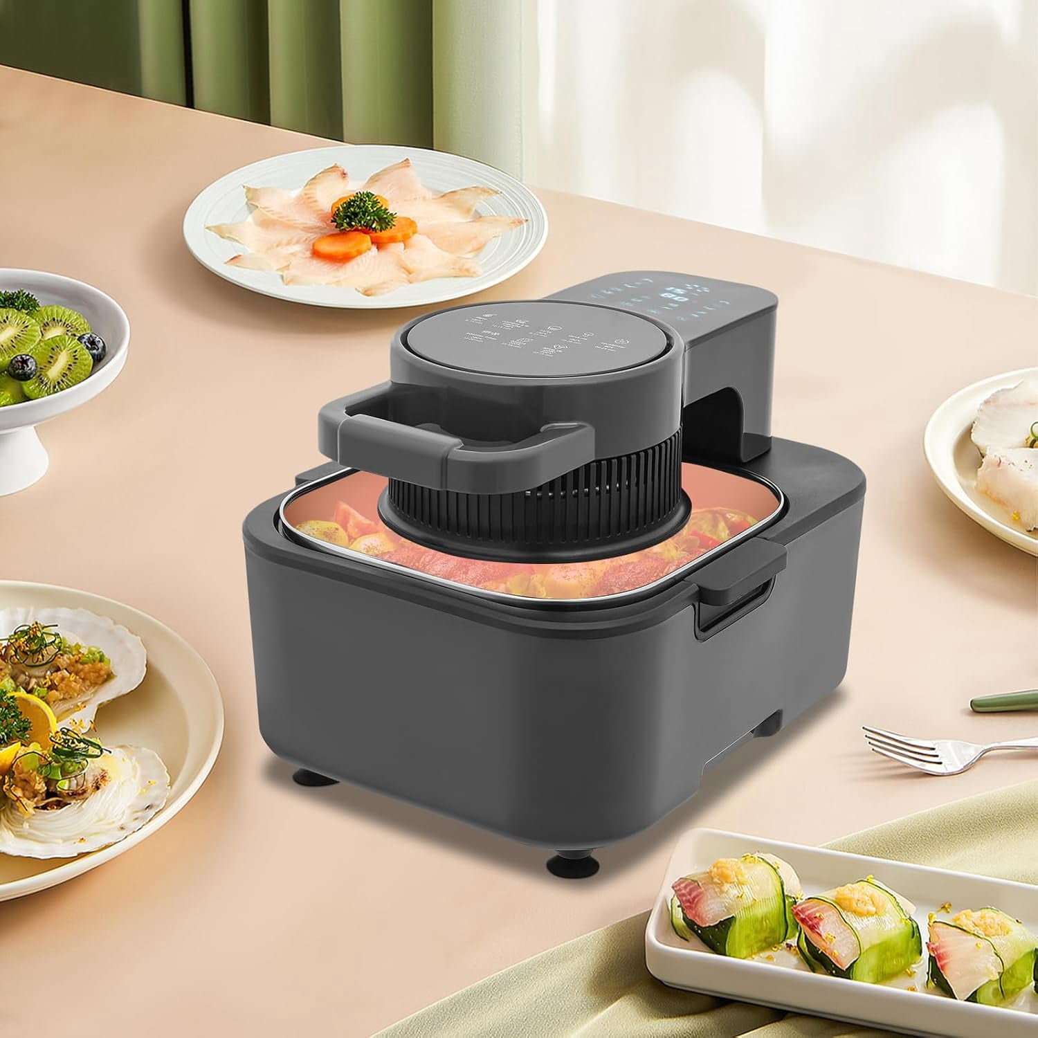 9L Portable Digital Air Fryer with Touch Screen, 1350W Countertop Air Fryer Non Toxic, Large Capacity 360° Roasting Basket for Chicken Fries, Grill, Dry, Roast, Heat - Automatic Power Off, Black