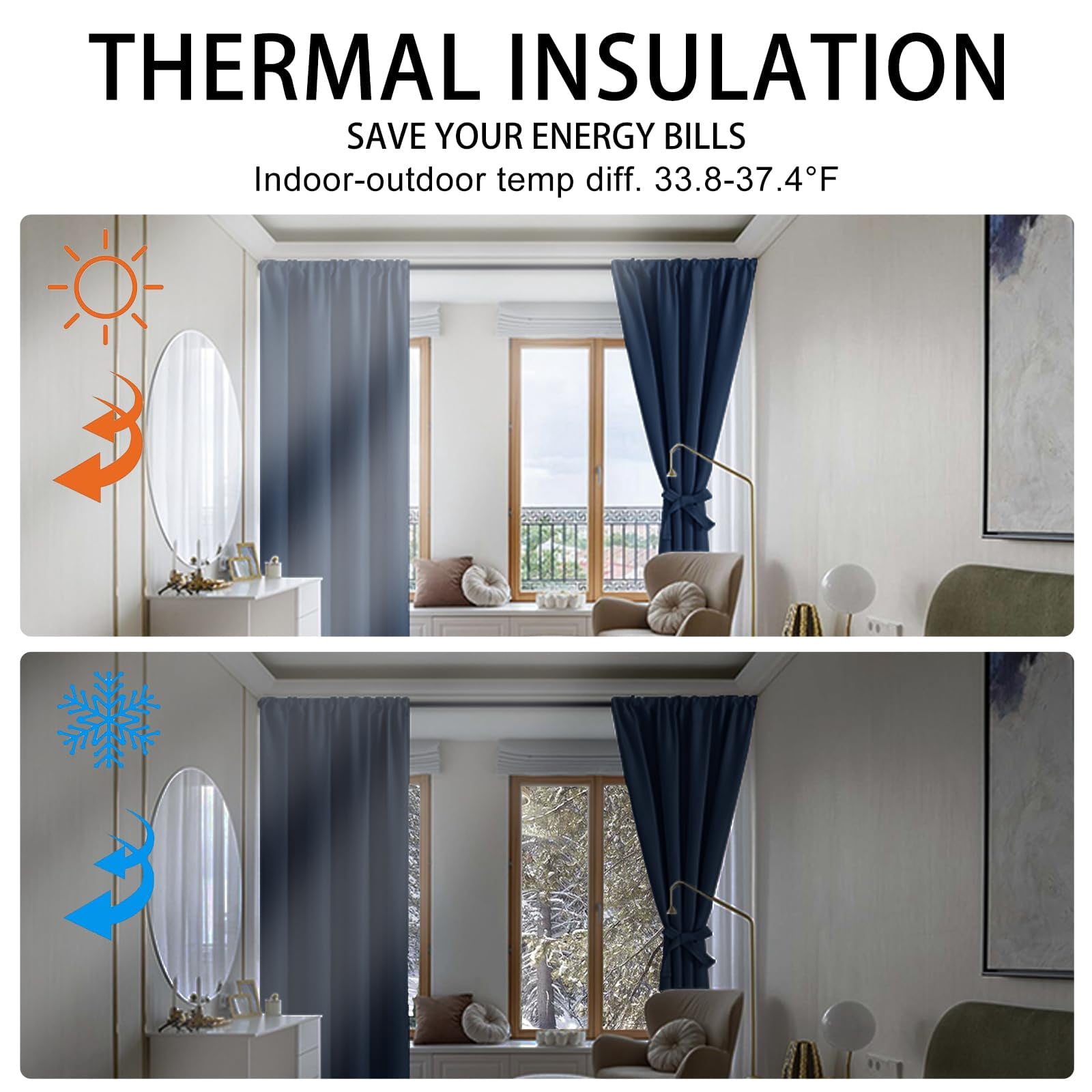 JIUZHEN Blackout Curtains for Bedroom - Thermal Insulated Room Darkening Rod Pocket Curtains for Living Room, Set of 2 Panels with Tiebacks, 42 x 54 inches Long, Beige