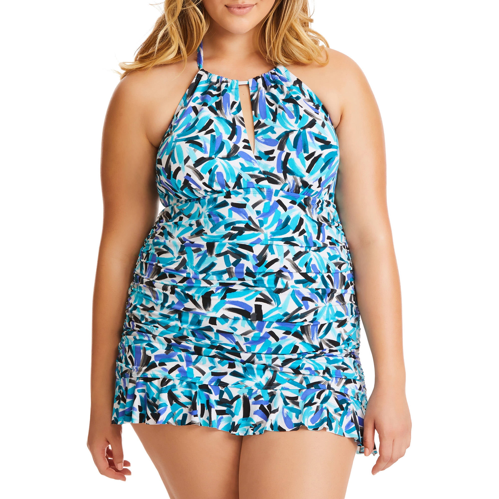 Catalina - Women's Plus-Size High-Neck Halter Swimdress - Walmart.com ...