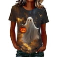 thumbnail image 2 of VKOYWKM Women's Fall Halloween Tshirts Short Sleeve T Shirts Ghost Graphic Tees Holiday Crew Neck Loose Fit Lightweight Spooky T-Shirt, 2 of 5