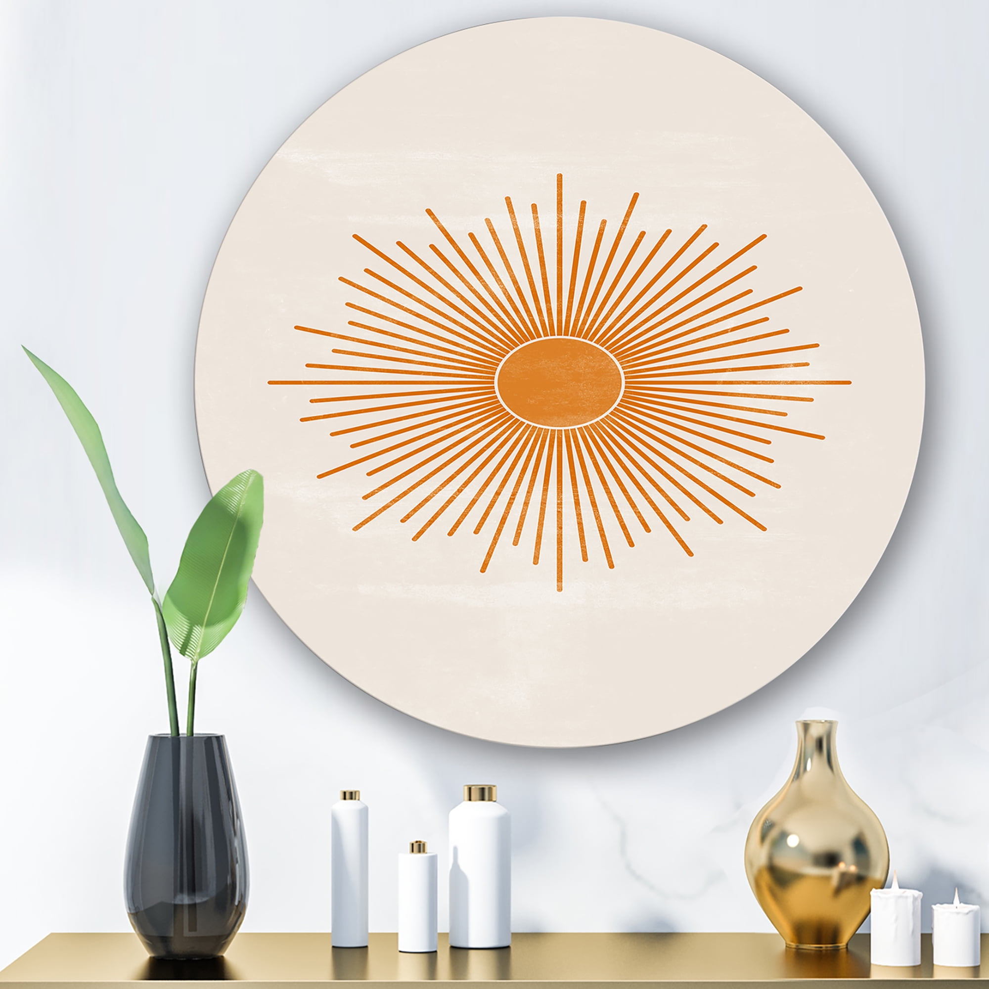 Orange Sun Print On Beige II 11 in x 11 in Painting Art Prints, by Designart