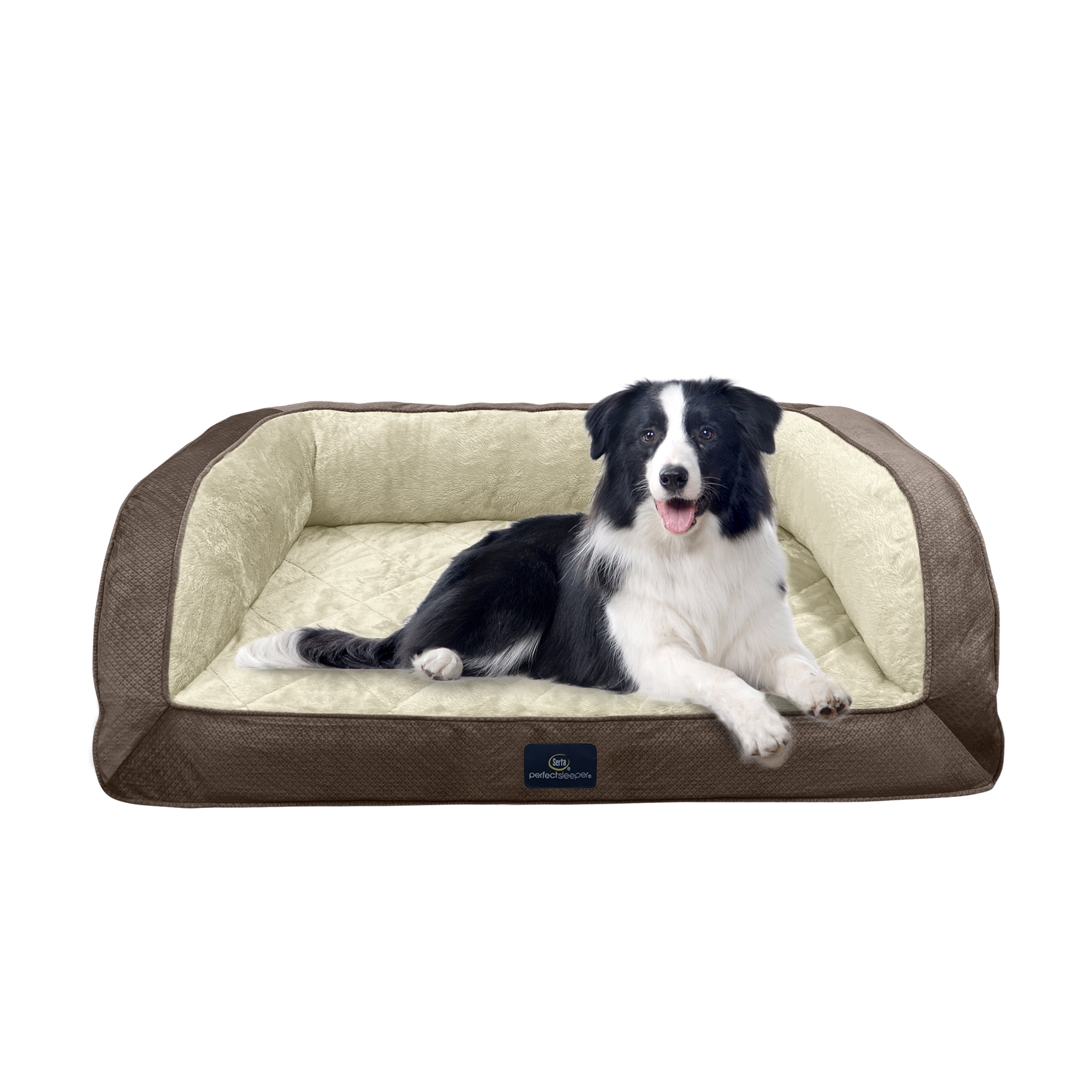 Serta Quilted Orthopedic Bolster Couch Cat & Dog Bed, Mocha, Extra Large