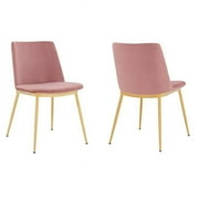 Messina Modern Leg Dining Room Chairs, Pink Velvet & Gold Metal - Set of 2