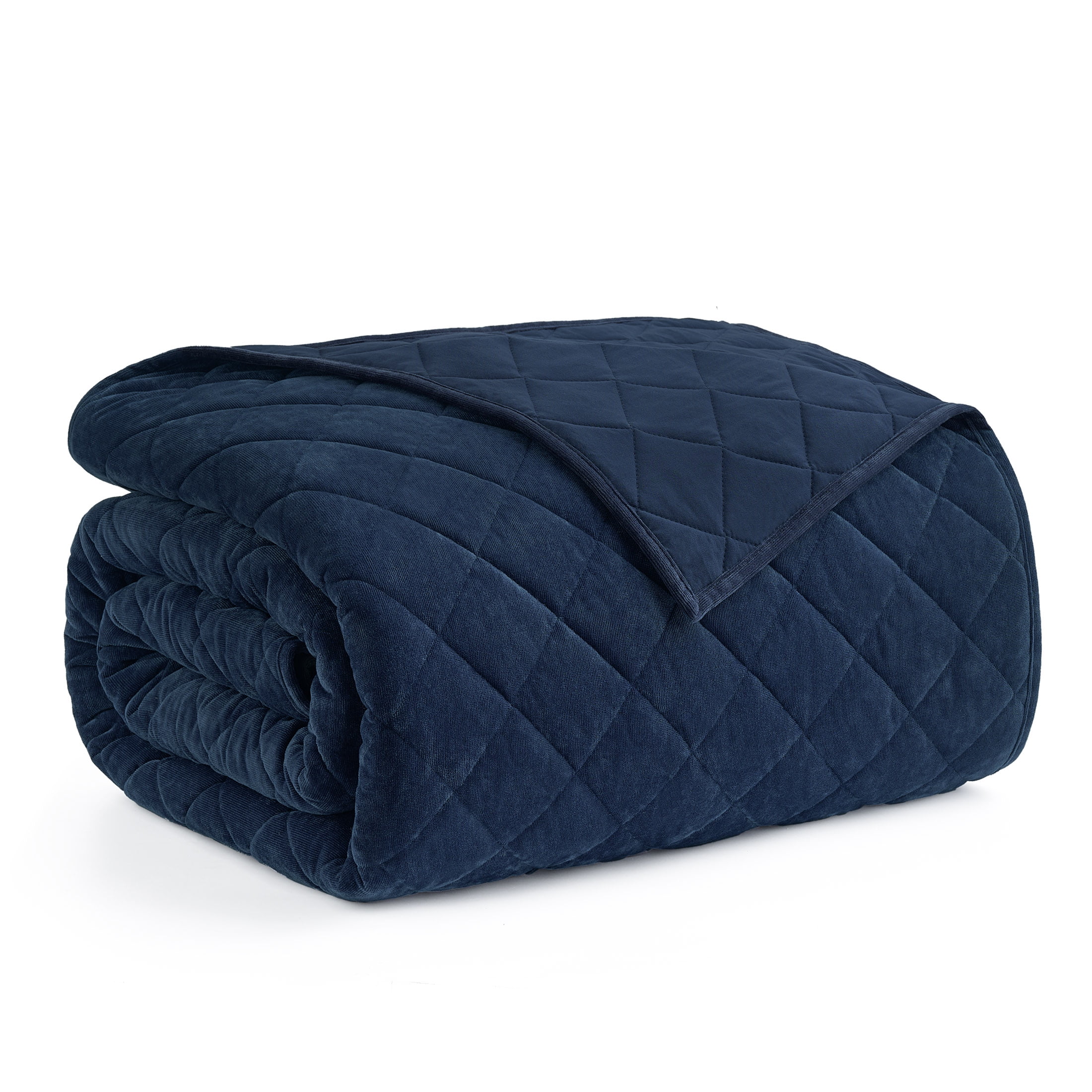 Pawz Navy Blue King 104"x94" Soft Corduroy and Microfiber Velvet Quilt, for Adults and Teens