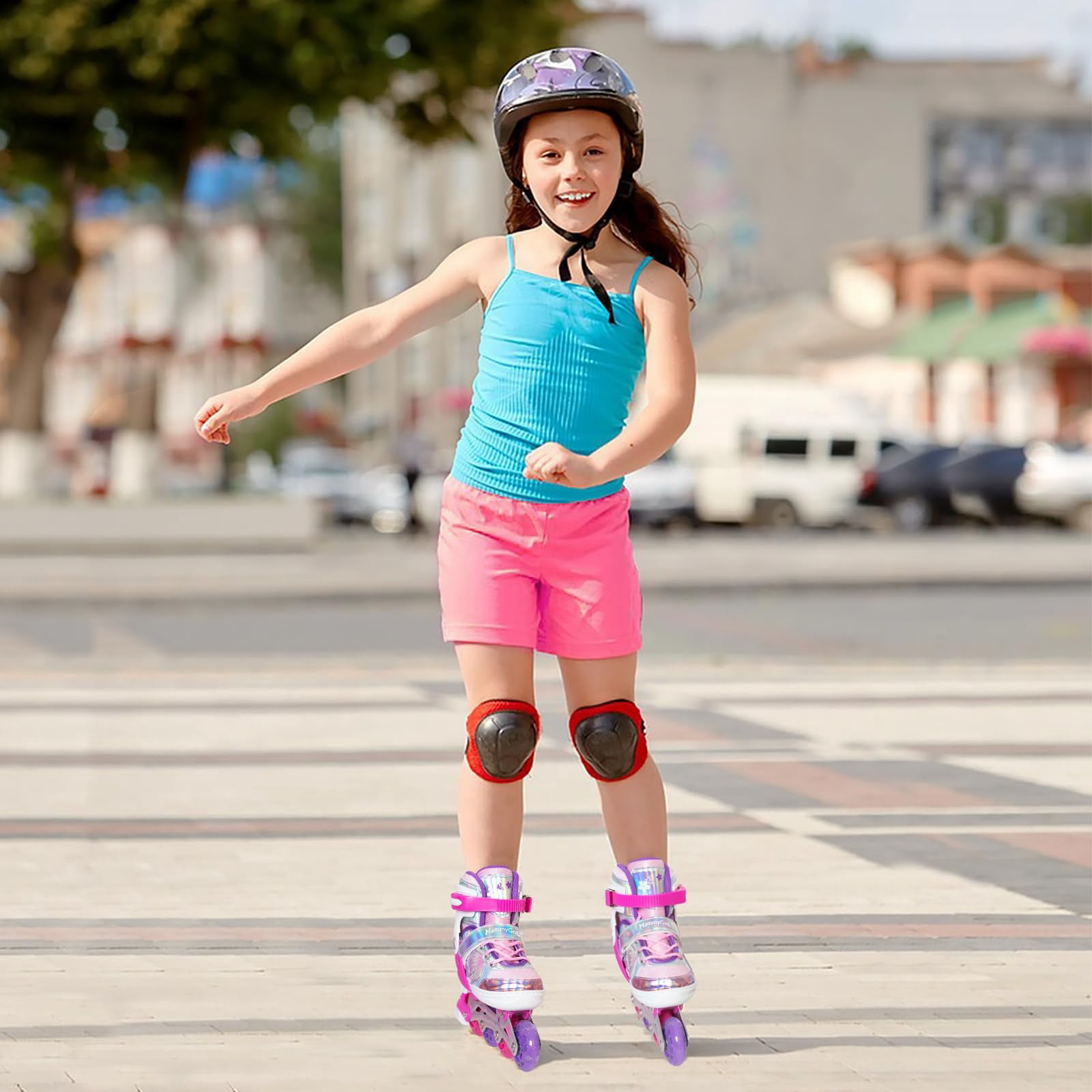 MammyGol Adjustable Inline Skates for Kids - Butterfly Design Youth Roller Skates with Safety Brake, Breathable Liner(Rose, Sizes 1-4 Adjustable)