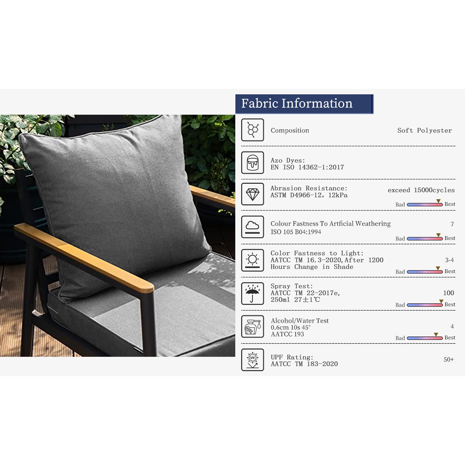 Outdoor Seat Cushions for Patio Furniture Set of 24x24 Inch for Waterproof Replacement Cushions with Removable Cover for Chair Yard Garden Deck，Dark Gray