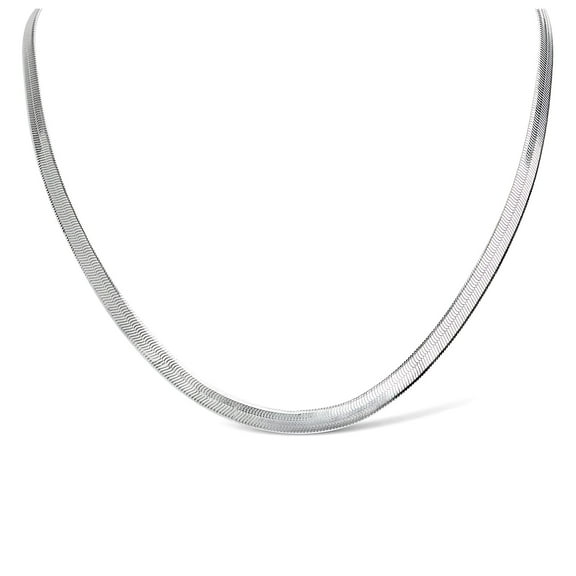 Herringbone Chain Necklace for Men or Women 18 Inch 5.5mm Wide Silver Tone Stainless Steel Ginger Lyne