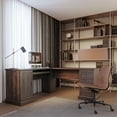 thumbnail image 2 of BELLEZE Modern Corner L-Shaped Home Office Computer Laptop Desk or Writing Study Workstation with Keyboard Tray, Two Drawers and Cabinet - Barlow (Dark Walnut), 2 of 7