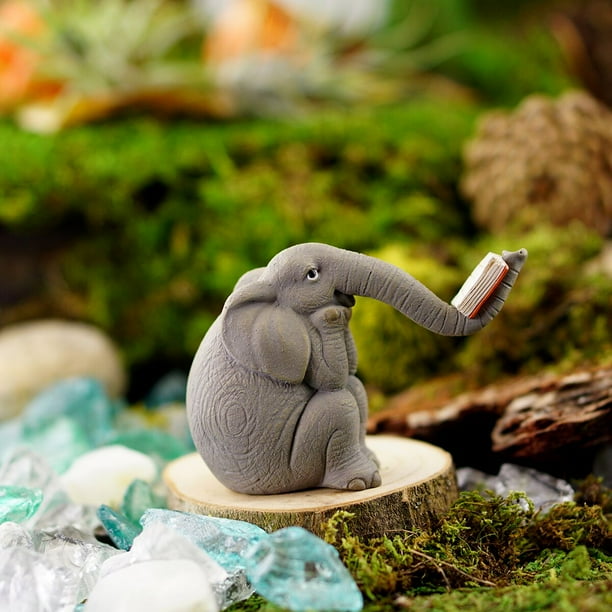 Top Collection Miniature Garden Elephant Statues Elephant Reading Book