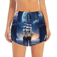 thumbnail image 3 of Uemuo Moonlit Night Sea Sailboat Pattern Women's Athletic Shorts High Waisted Running Shorts with Liner Pockets Gym Elastic Workout Shorts-X-Large, 3 of 9