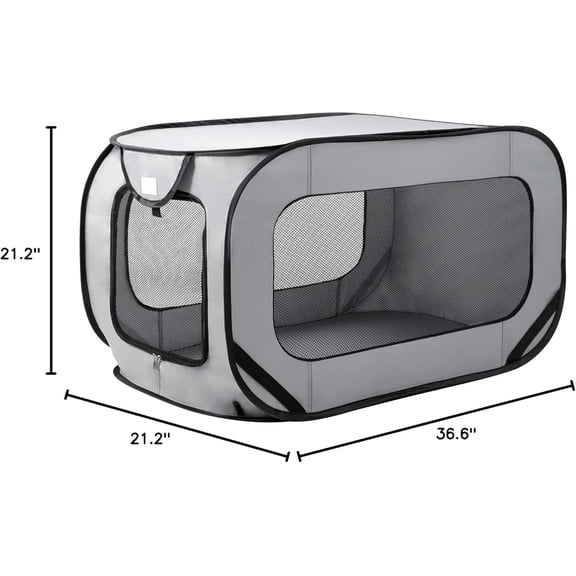 36" Grey Portable Large Dog Kennel Bed – Pop-Up Indoor/Outdoor Pet Crate, Car Seat Compatible for Dogs & Cats