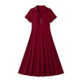 thumbnail image 7 of Erwazi Dresses for Women Solid Collared Short Sleeve Solid Dress Waist Cinched Zipper Trendy Casual Daily Summer Dresses, 7 of 7