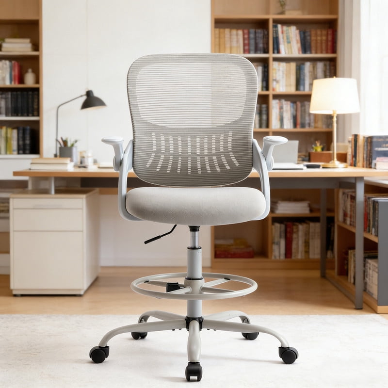 Simenmax Ergonomic Office Chair with Flip-Up Arms, Breathive Mesh Computer Desk Chair for Small Spaces, Home Office Task Chair with Storable Lumbar Support & Rocking Function, Gray