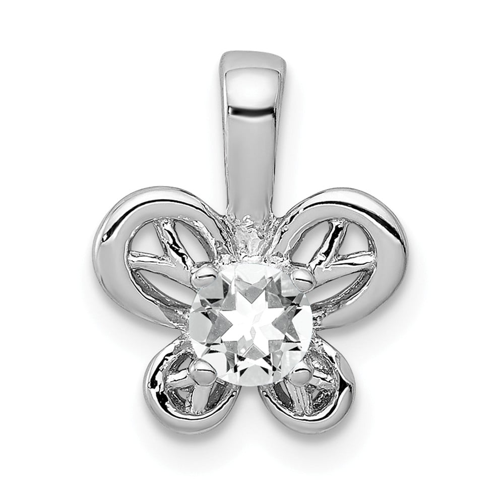 FB Jewels Sterling Silver Rhodium-plated White Topaz & Diamond Pendant 