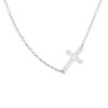 2 Carat Rhodium Plated White Fire Opal Horizontal Cross Necklace