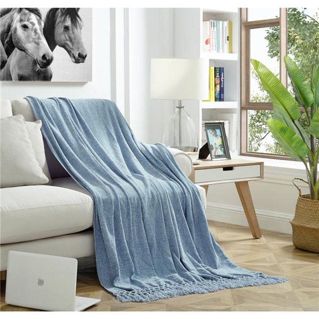 Couverture de 50 x 60 Po Derick avec Chenille&44; Bleu - Polyester
