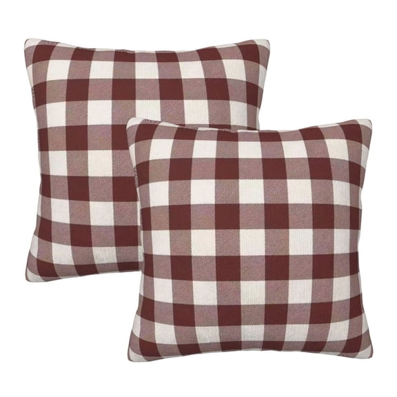 Aarocafa – Burgundy Gingham Pillow Cover Set (2-Pack) – Faux Linen Fabric, Rustic Farmhouse Decor for Sofa, Bedroom & Living Room – Size: 18x18in