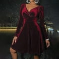thumbnail image 3 of Womens Wrap V Neck Long Sleeve Velvet Glitter A Line Cocktail Party Swing Fit and Flare Skater Mini Dress, 3 of 8