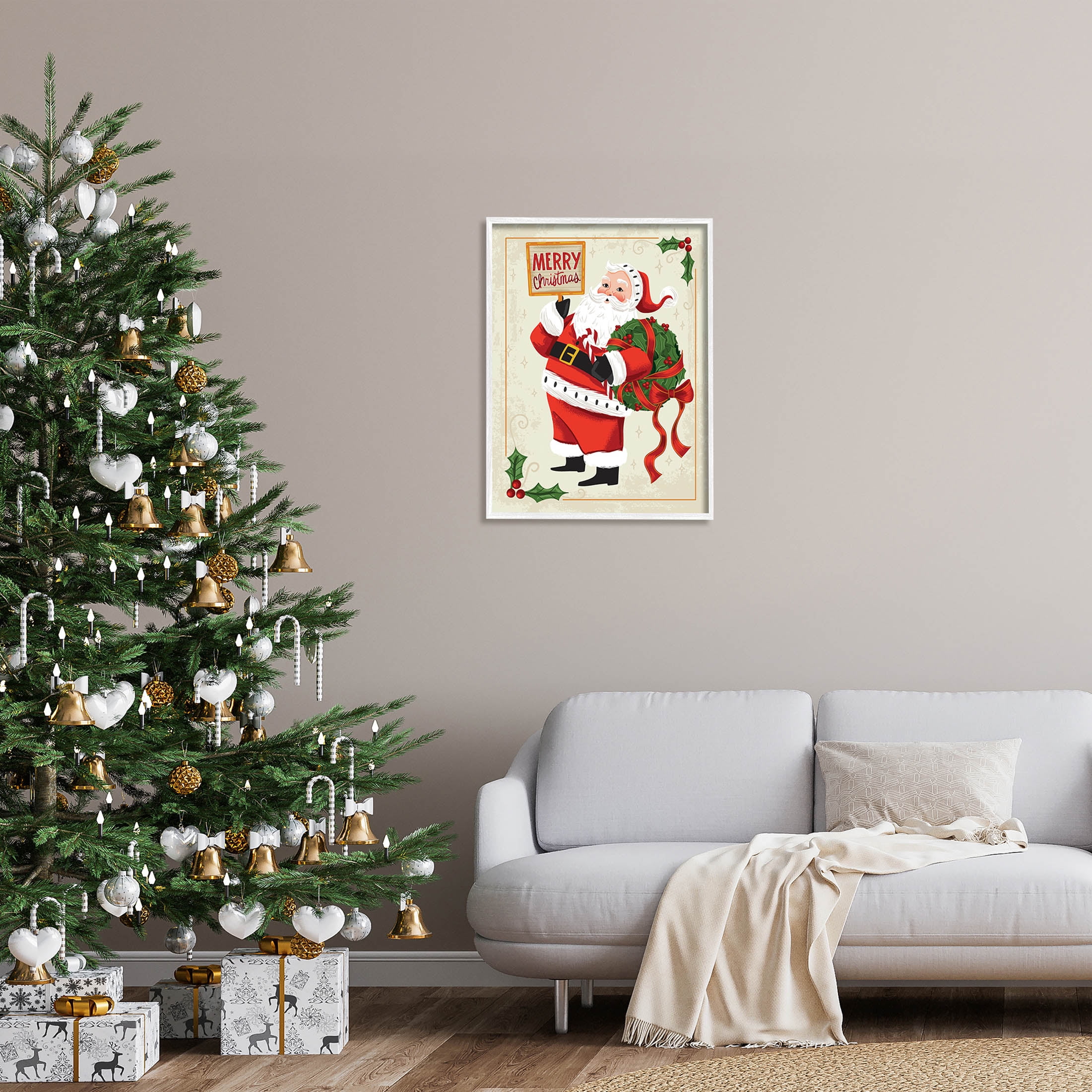 Stupell Industries Vintage Merry Christmas Santa Graphic Art White Framed Art Print Wall Art, Design by Arrolynn Weiderhold