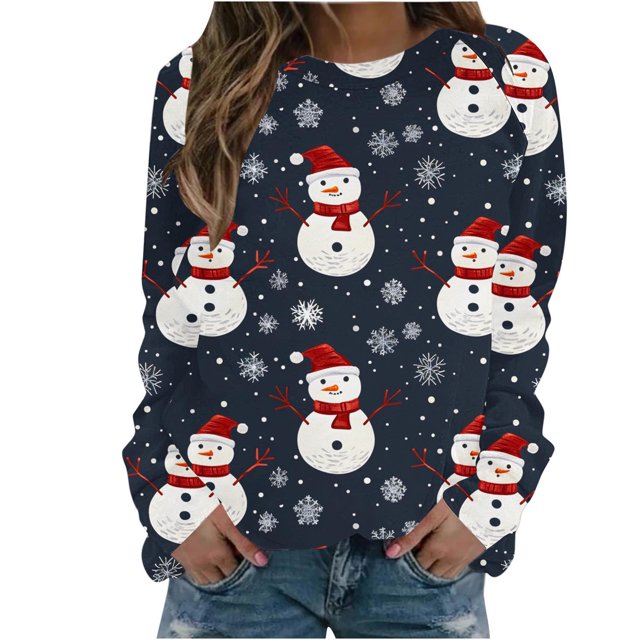 RKSTN Sweat-Shirt pour Femmes Mode Noël Imprimé à Capuche Raglan Manches Longues Col Rond Haut Chandail en Molleton de Noël