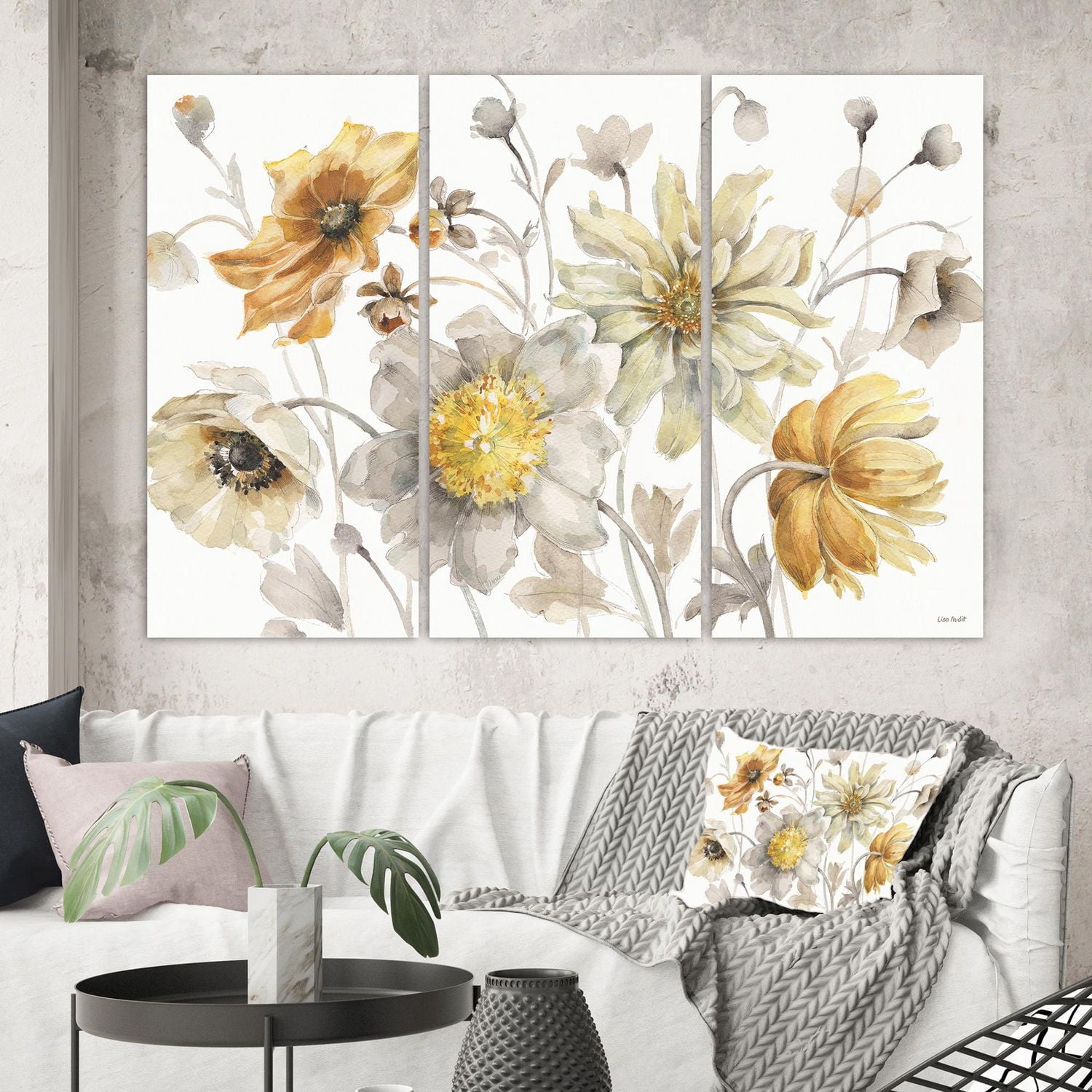 Designart Champs d'or Aquarelle Fleur VII Art mural sur toile
