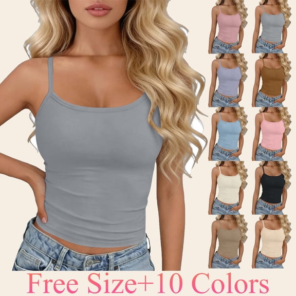 Tank Tops for Women Summer Sleeveless Crew Neck Comfy Solid Color Slim Spaghetti Strap Free Size Regular Tops Base Layer Shirts
