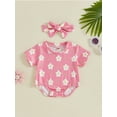 thumbnail image 2 of Suealasg Newborn Girl 2Pcs Summer Outfits 3 6 9 12 18 Months Infant Short Sleeve Floral Leaf Print Romper +Headband Set Baby Girl Clothes, 2 of 8