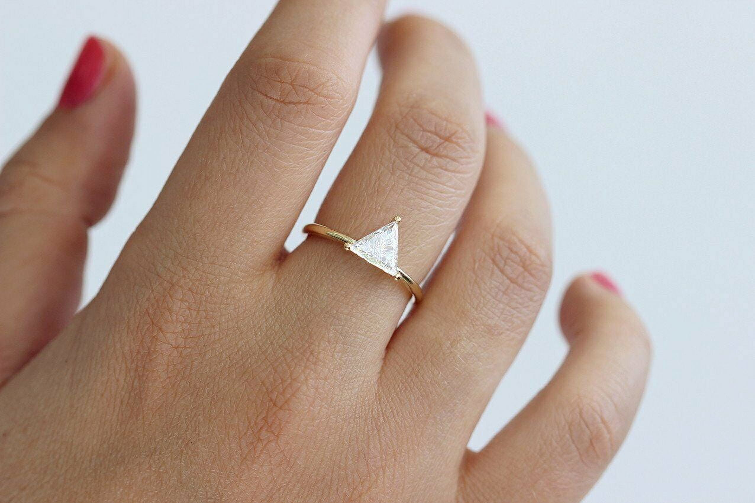 HeartsAndYou 1ct Trillion Cut Moissanite Engagement Ring for Women 18k Yellow Gold Over Silver Minimalist Dainty