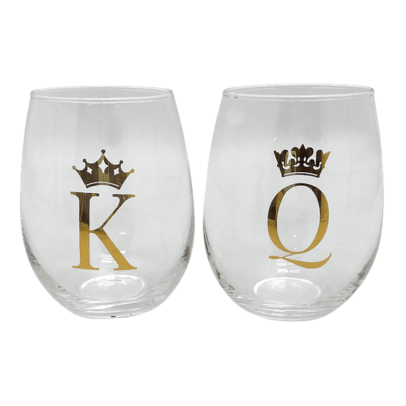 Verres à Vin King & Queen Sans Tige Verre de 12 Onces Lettrage Doré en Relief Vin Rouge Ou Vin Blanc Cadeau de Mariage