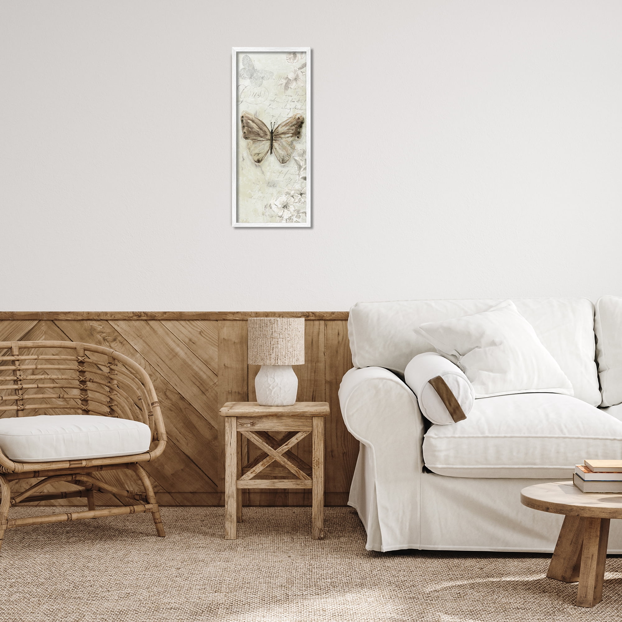 Stupell Industries Vintage Patterned Butterfly Animals & Insects Painting White Framed Art Print Wall Art, 10 x 24