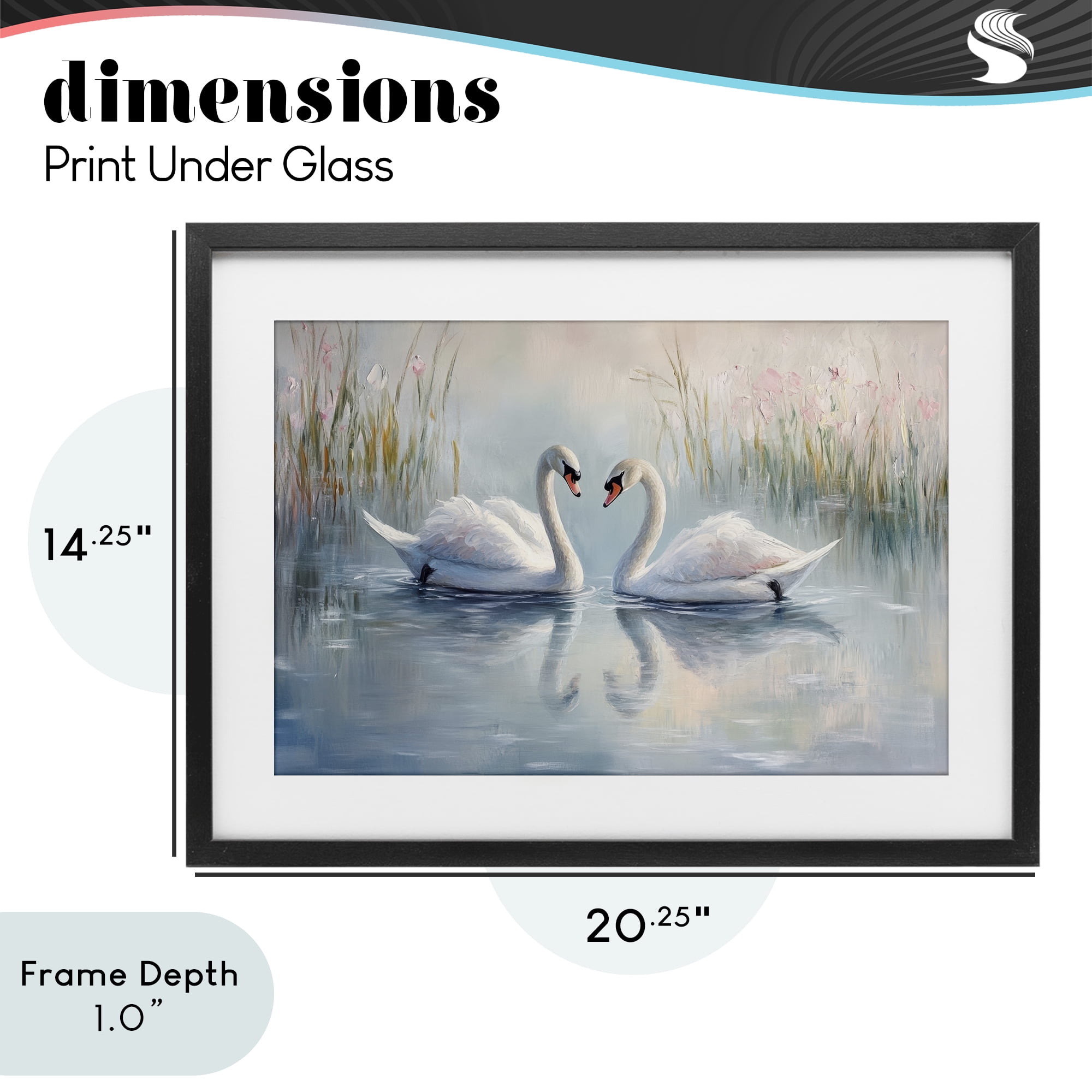 Stupell Industries Simple Swan Reflections Black Framed Print Under Glass, design by Petal Prints Design