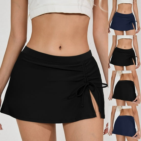 Jinhomg Womens Swim Skirt Trendy High Waisted Split Bikini Bottom Casual Solid Sporty Drawstring Skirt Lightweight Summer Vacation Bathing Suits Sales Today Clearance Navy XL