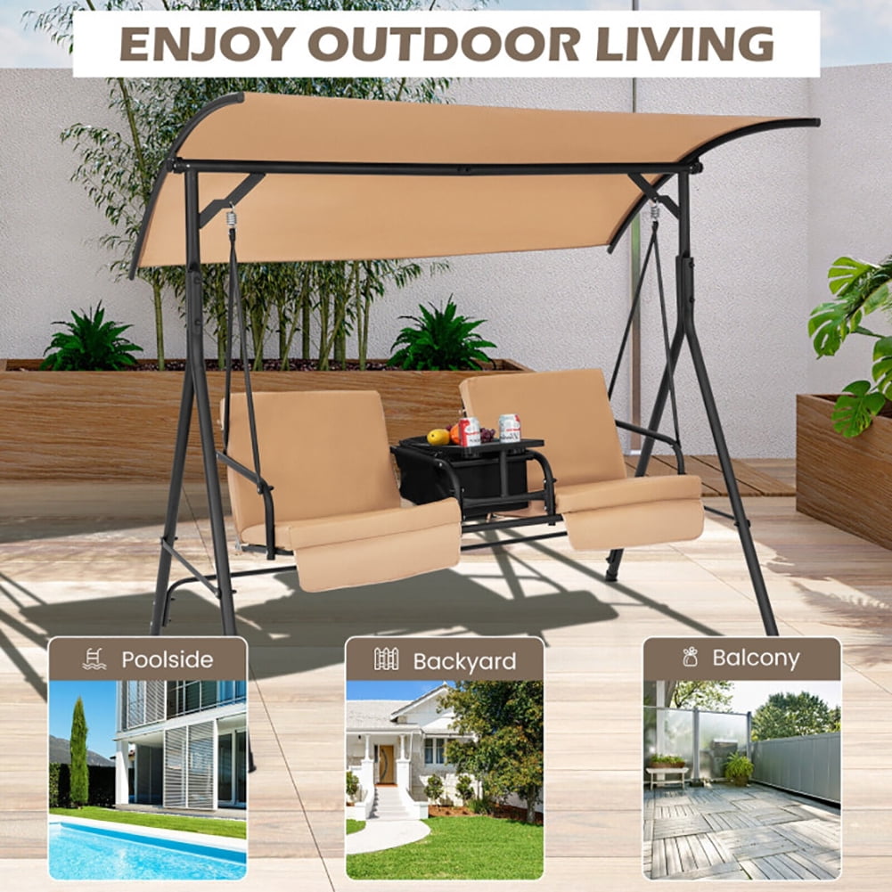 Aimee Lii Porch Swing Chair with Adjustable Canopy, Swing Chair Outdoor, Beige Aimee Lii Porch Swing Chair with Adjustable Canopy, Swing Chair Outdoor, Beige