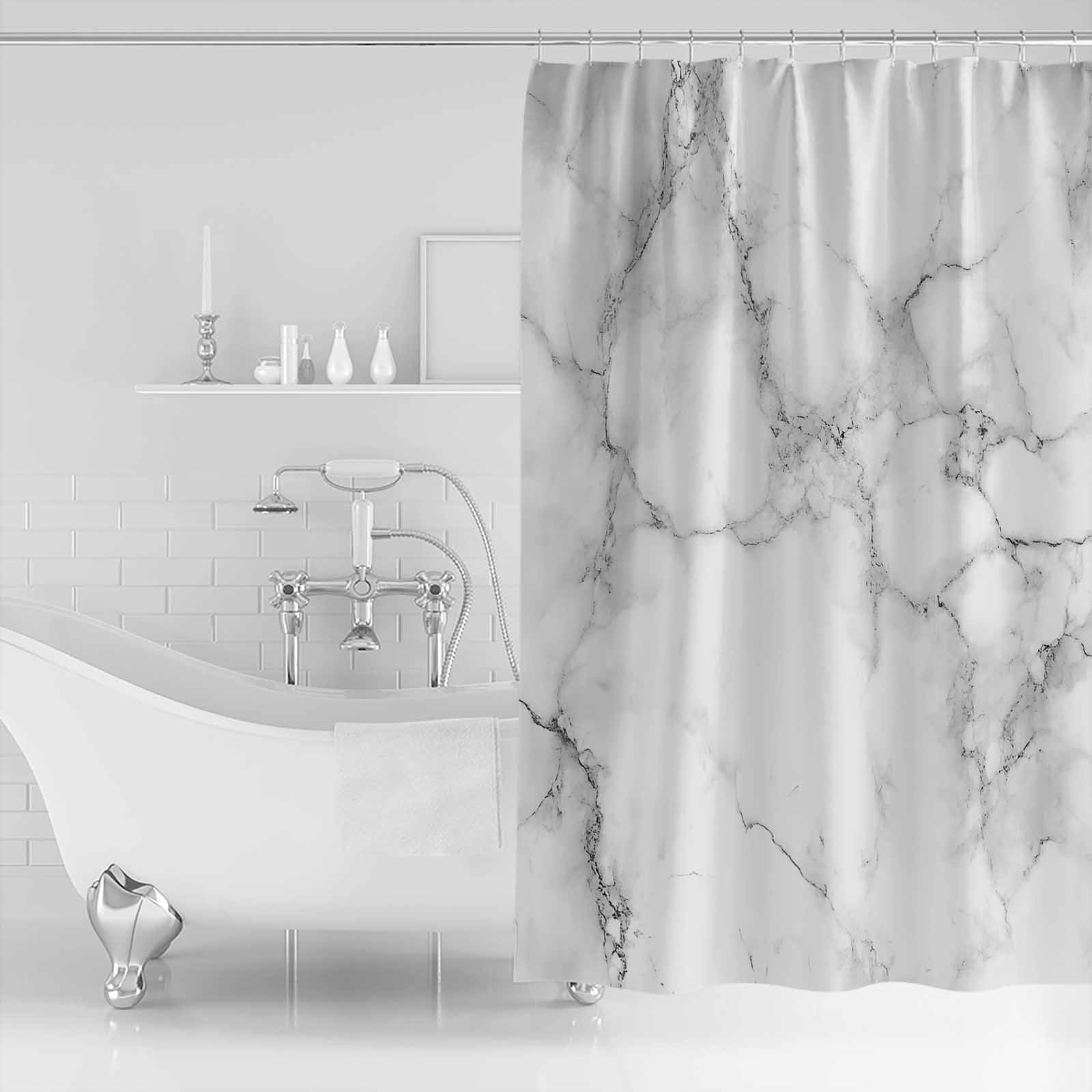 Shower Curtain Bathroom Set Simple White Black Marble Texture Waterproof Fabric Shower Curtains with Grommets&Hooks Modern Abstract Art Privacy Bath Curtain for Bathtub 72x84in